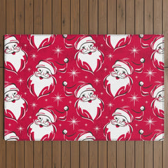 Tis The Season Retro Santa Red White Pattern Outdoor Rug