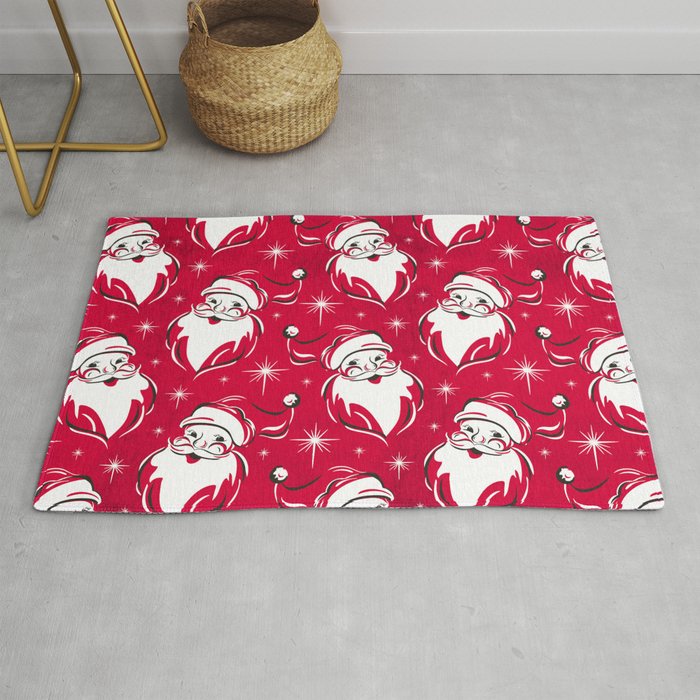 Tis The Season Retro Santa Red White Pattern Rug
