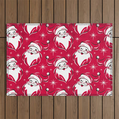 Tis The Season Retro Santa Red White Pattern Outdoor Rug