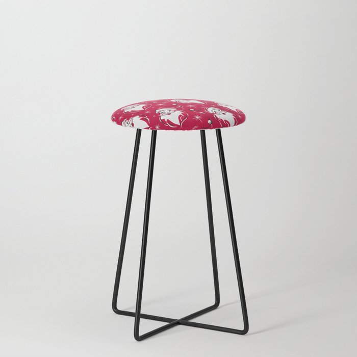 Tis The Season Retro Santa Red White Pattern Stool