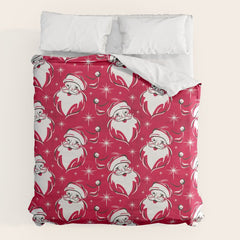 Tis The Season Retro Santa Red White Pattern Duvet Cover