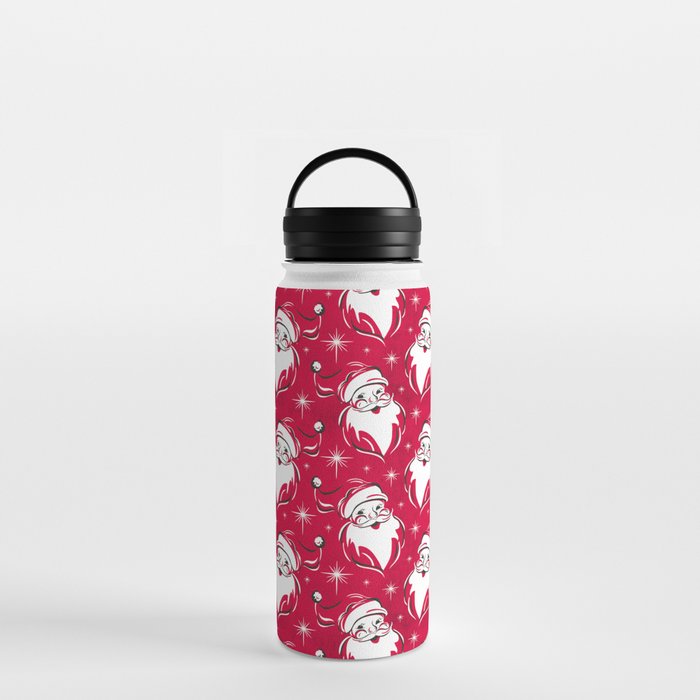 Tis The Season Retro Santa Red White Pattern Water Bottle