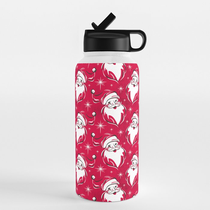 Tis The Season Retro Santa Red White Pattern Water Bottle