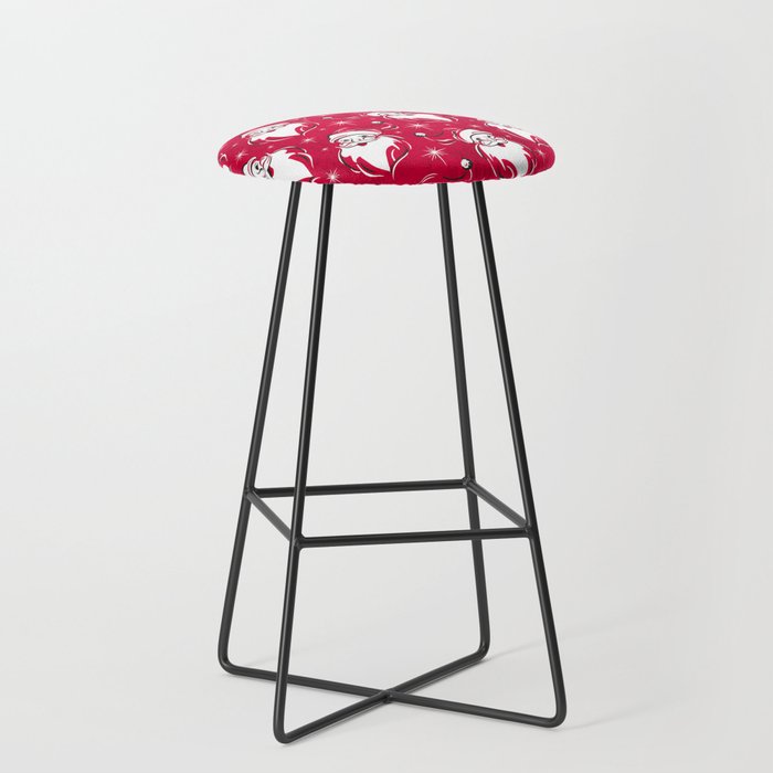 Tis The Season Retro Santa Red White Pattern Stool