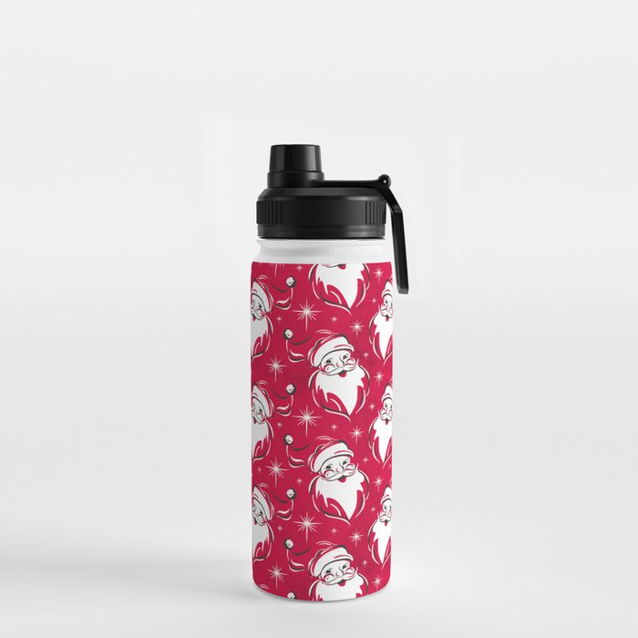 Tis The Season Retro Santa Red White Pattern Water Bottle