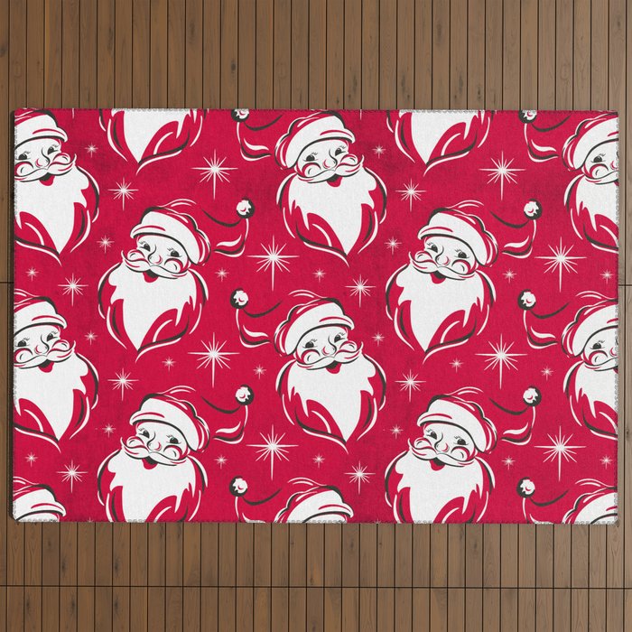 Tis The Season Retro Santa Red White Pattern Outdoor Rug