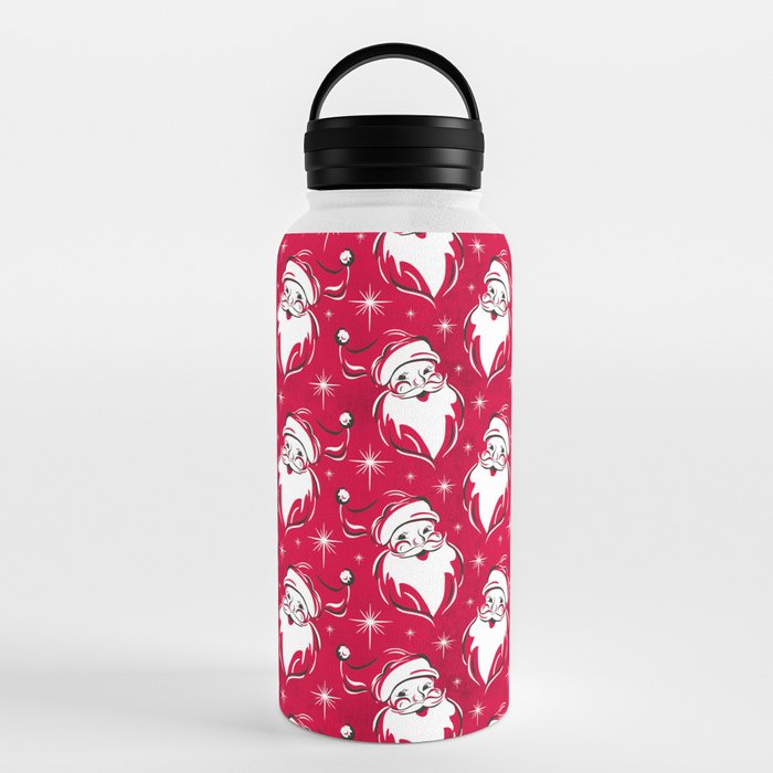 Tis The Season Retro Santa Red White Pattern Water Bottle