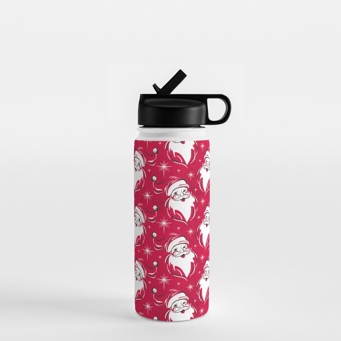 Tis The Season Retro Santa Red White Pattern Water Bottle