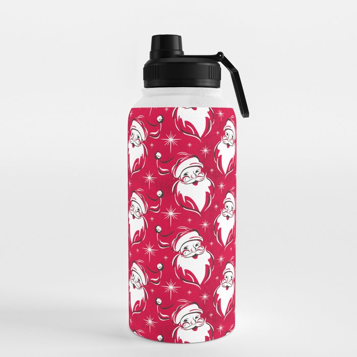 Tis The Season Retro Santa Red White Pattern Water Bottle
