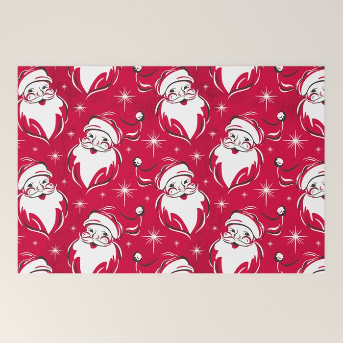 Tis The Season Retro Santa Red White Pattern Welcome Mat