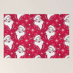 Tis The Season Retro Santa Red White Pattern Welcome Mat