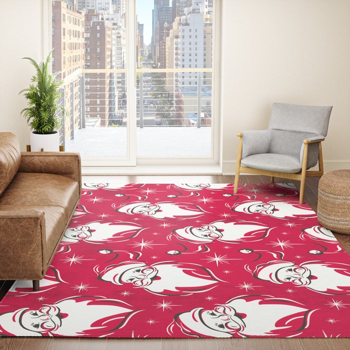 Tis The Season Retro Santa Red White Pattern Rug