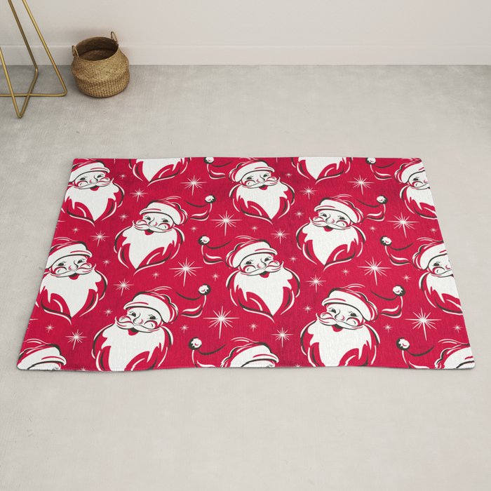 Tis The Season Retro Santa Red White Pattern Rug