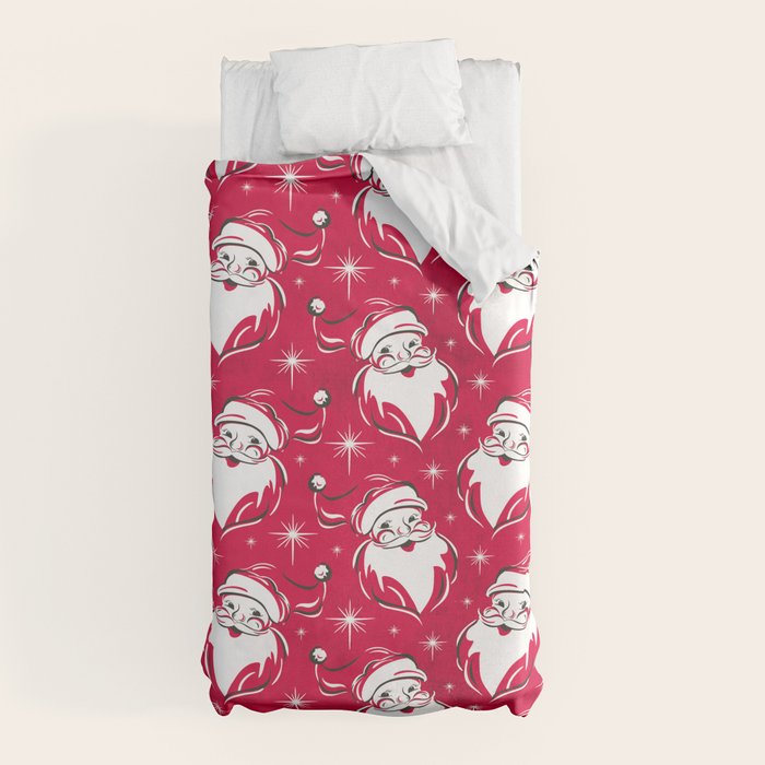 Tis The Season Retro Santa Red White Pattern Duvet Cover
