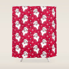 Tis The Season Retro Santa Red White Pattern Shower Curtain