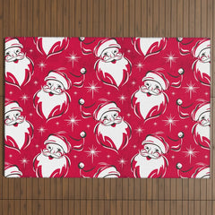 Tis The Season Retro Santa Red White Pattern Outdoor Rug
