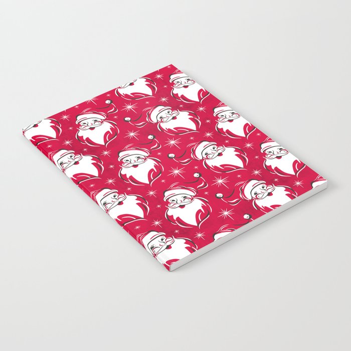 Tis The Season Retro Santa Red White Pattern Notebook