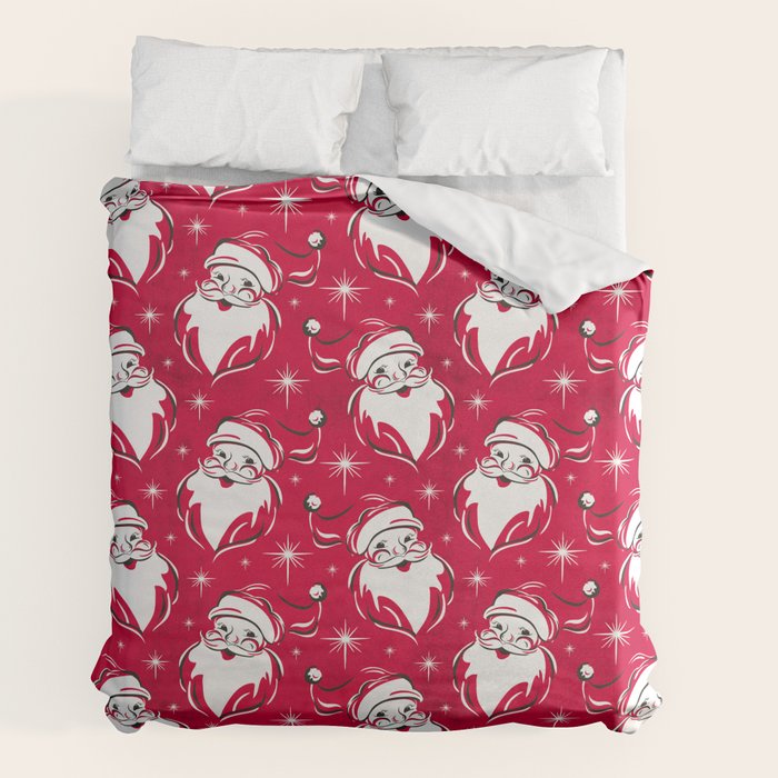Tis The Season Retro Santa Red White Pattern Duvet Cover