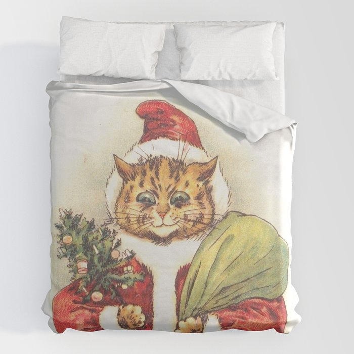 Father Christmas Cat' by Louis Wain Duvet Cover