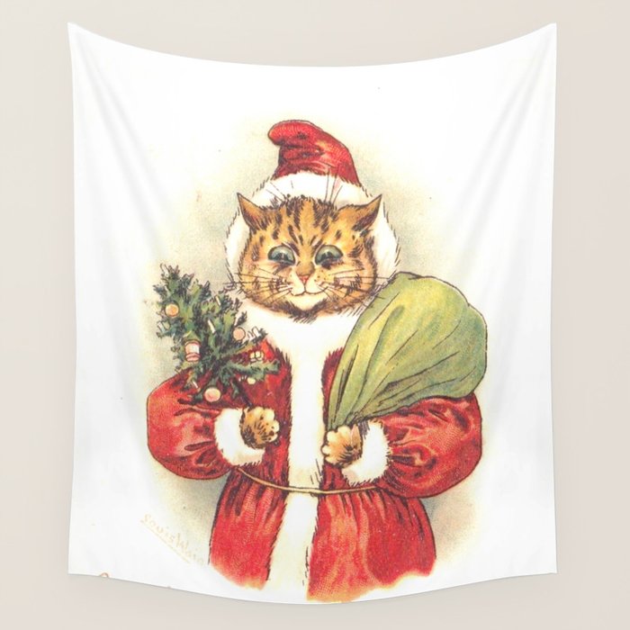 Father Christmas Cat' by Louis Wain Wall Tapestry