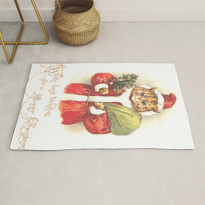 Father Christmas Cat' by Louis Wain Rug