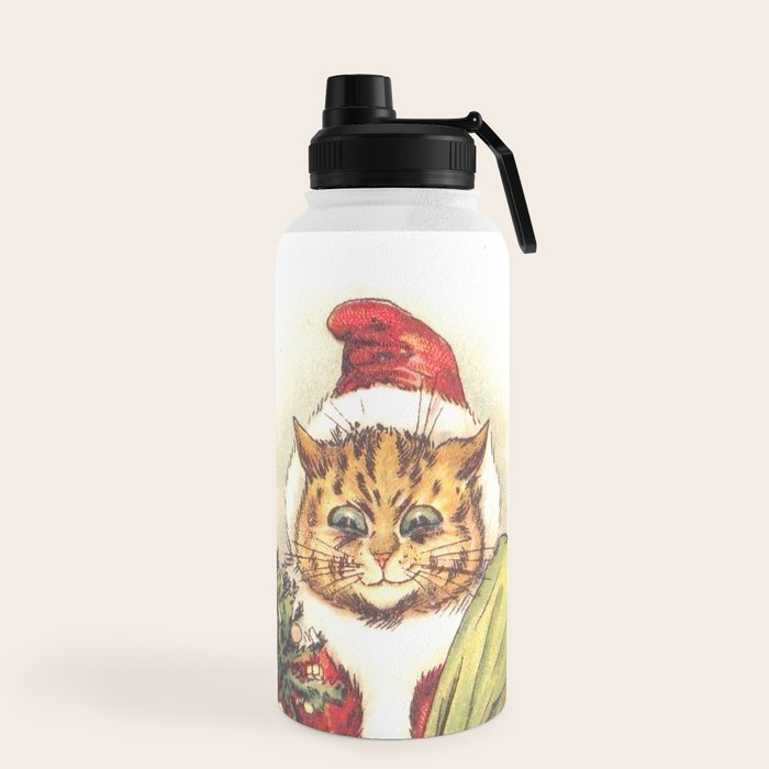 Father Christmas Cat' by Louis Wain Water Bottle