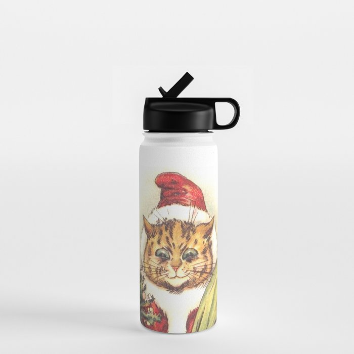 Father Christmas Cat' by Louis Wain Water Bottle