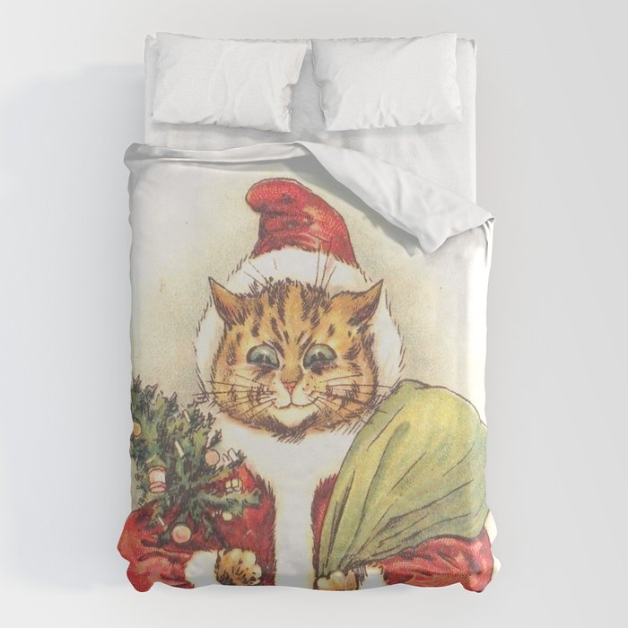 Father Christmas Cat' by Louis Wain Duvet Cover