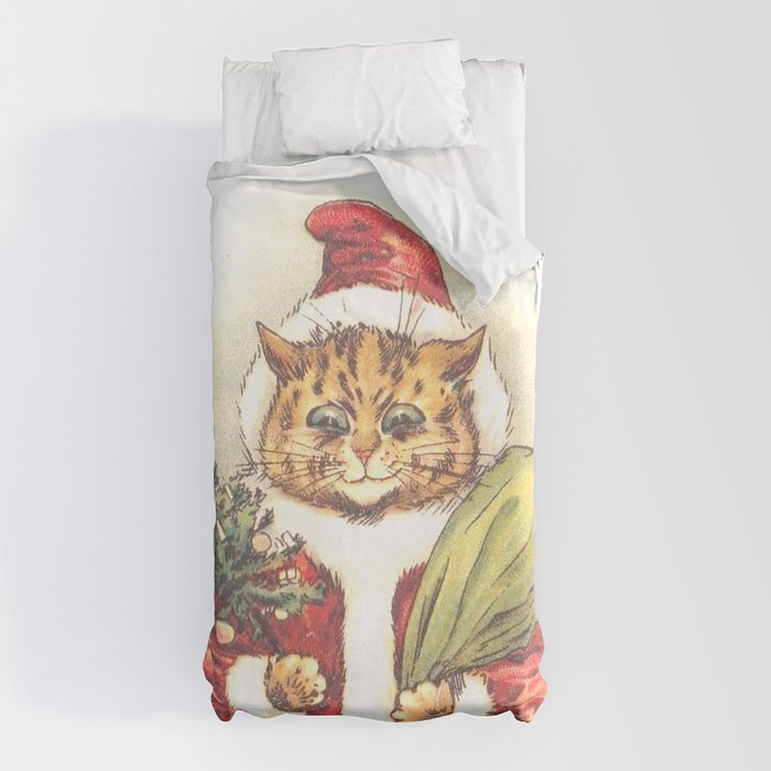 Father Christmas Cat' by Louis Wain Duvet Cover
