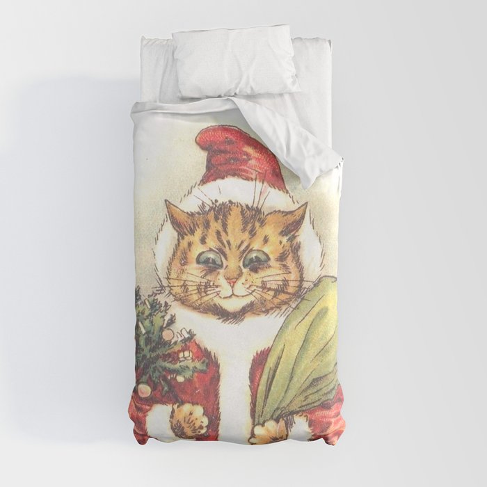 Father Christmas Cat' by Louis Wain Duvet Cover