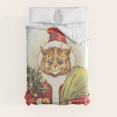 Father Christmas Cat' by Louis Wain Duvet Cover