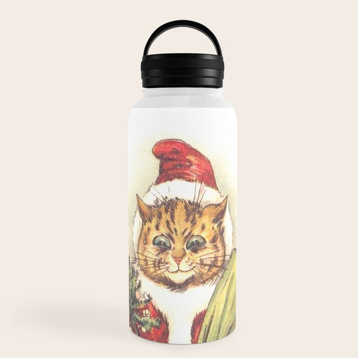 Father Christmas Cat' by Louis Wain Water Bottle