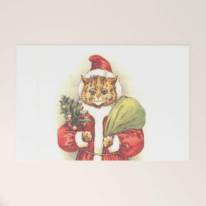 Father Christmas Cat' by Louis Wain Welcome Mat