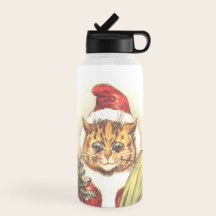 Father Christmas Cat' by Louis Wain Water Bottle
