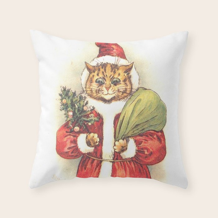 Father Christmas Cat' by Louis Wain Throw Pillow