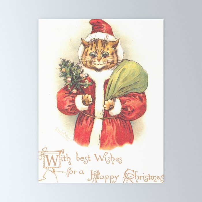 Father Christmas Cat' by Louis Wain Mini Art Print