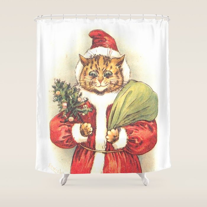 Father Christmas Cat' by Louis Wain Shower Curtain
