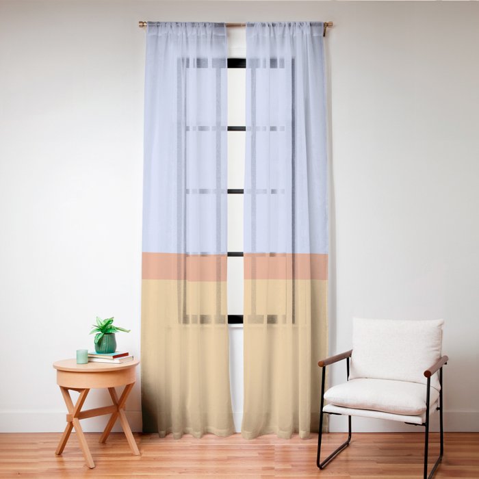 70s Summer Color Block Blue and Orange Window Curtain