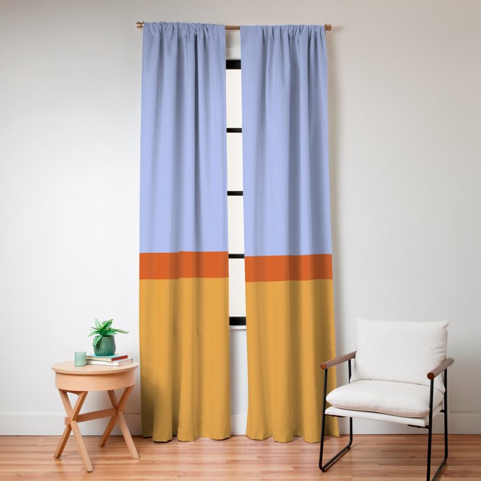 70s Summer Color Block Blue and Orange Window Curtain