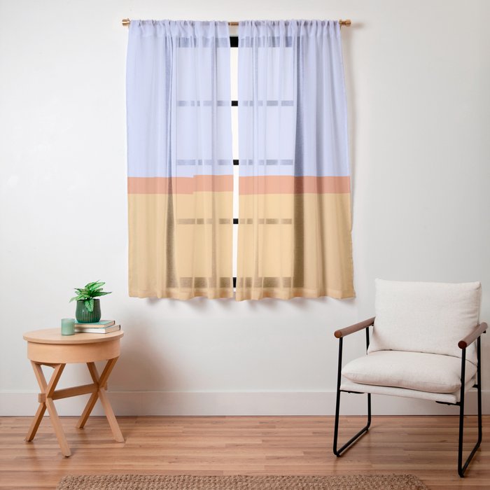 70s Summer Color Block Blue and Orange Window Curtain