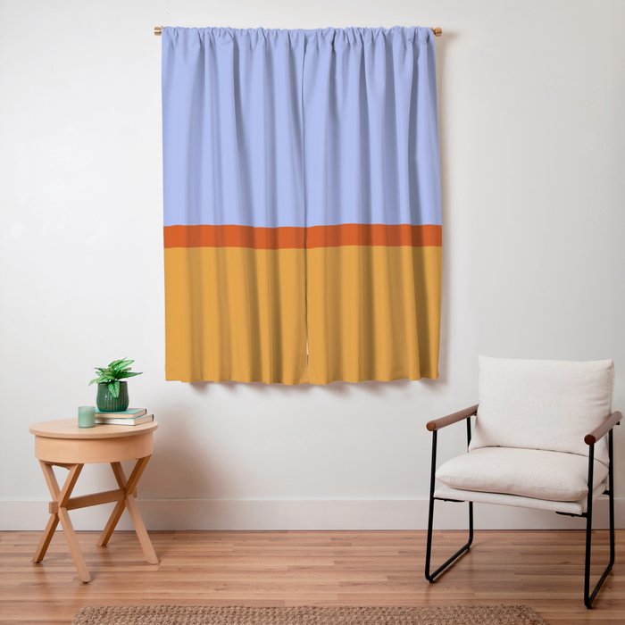 70s Summer Color Block Blue and Orange Window Curtain