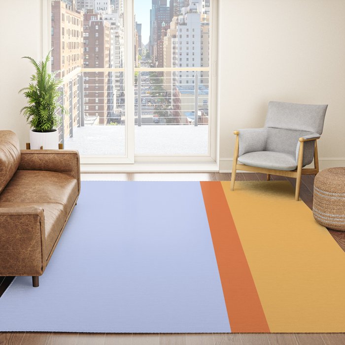 70s Summer Color Block Blue and Orange Rug