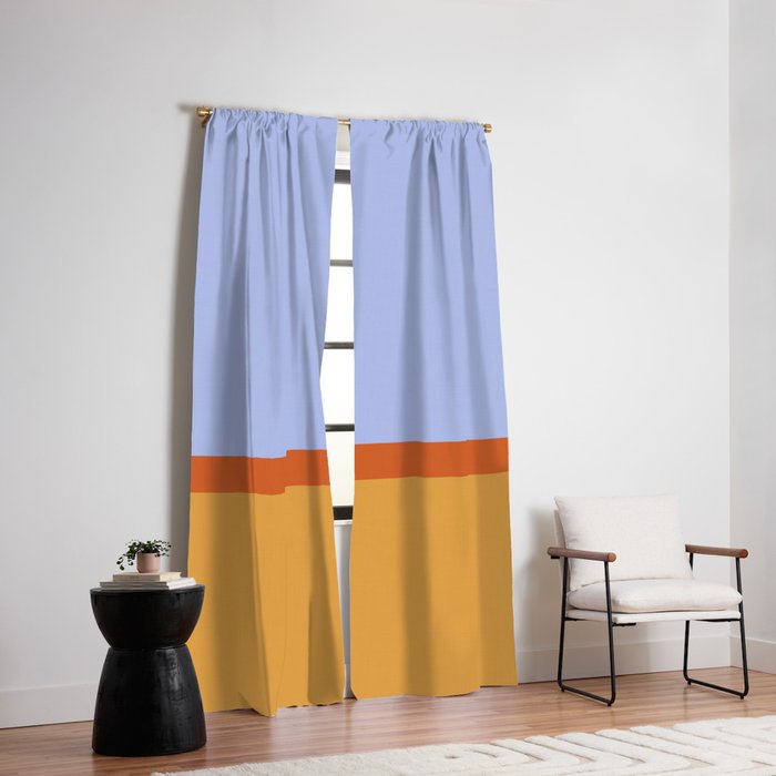 70s Summer Color Block Blue and Orange Window Curtain