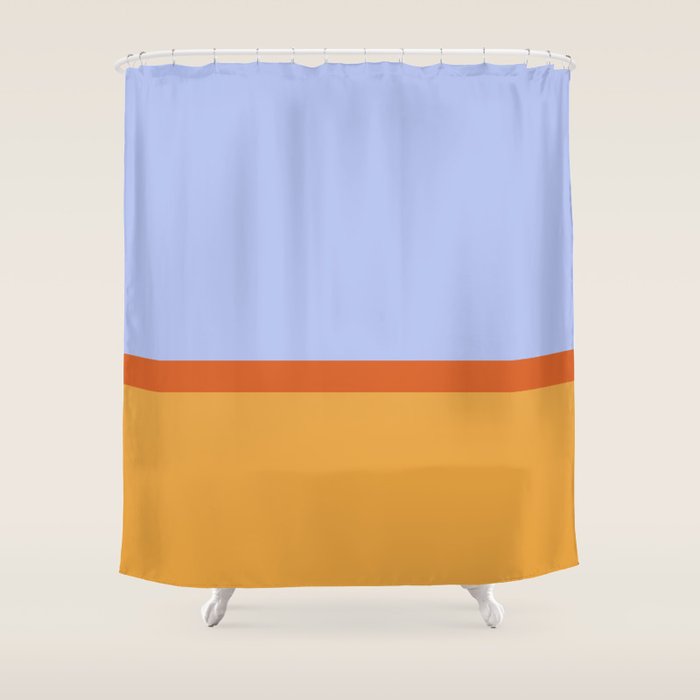70s Summer Color Block Blue and Orange Shower Curtain