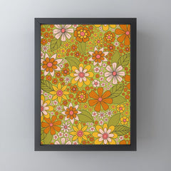 1960s, 1970s Retro Floral in Green, Pink & Orange - Flower Power Mini Art Print