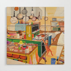 A Cat in the Kitchen Wood Wall Art