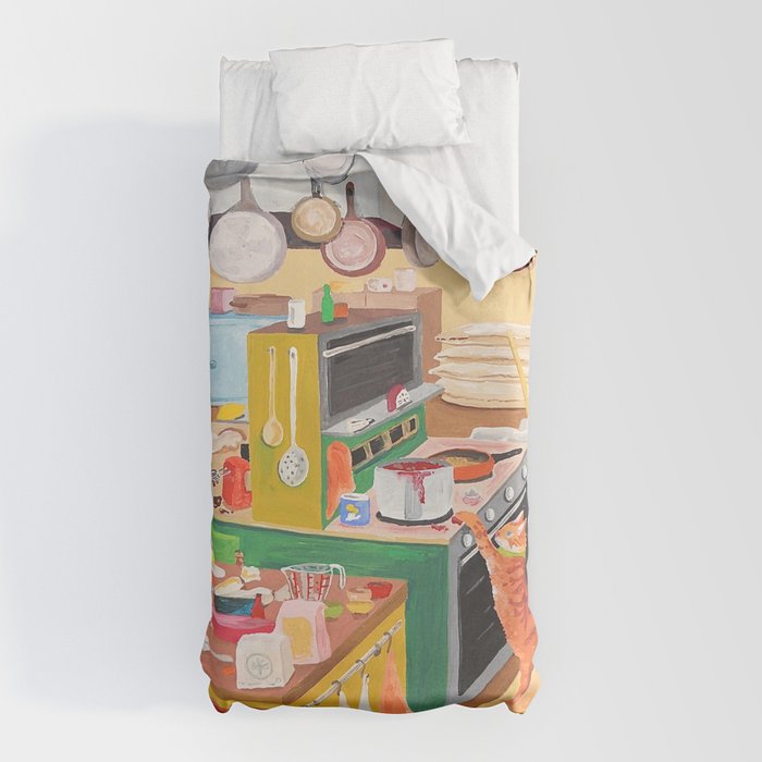 A Cat in the Kitchen Duvet Cover