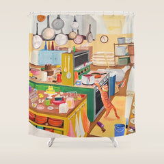 A Cat in the Kitchen Shower Curtain