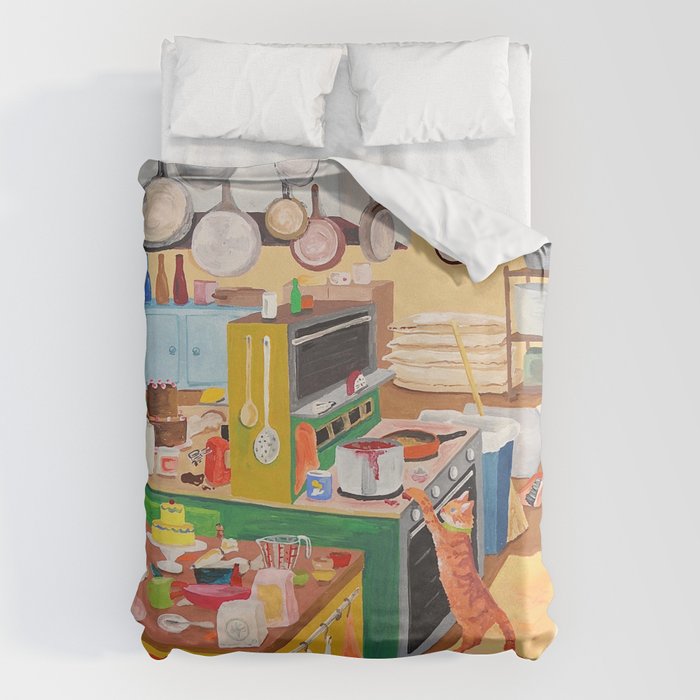 A Cat in the Kitchen Duvet Cover