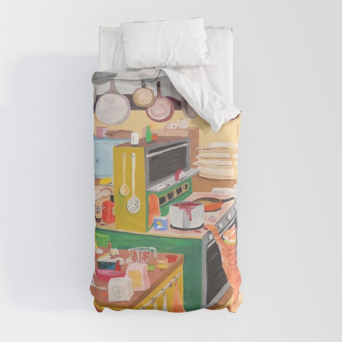 A Cat in the Kitchen Duvet Cover